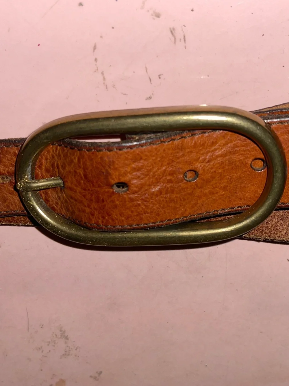 Unisex Brown Leather Belt with Brass Oval Buckle - Size 31-35